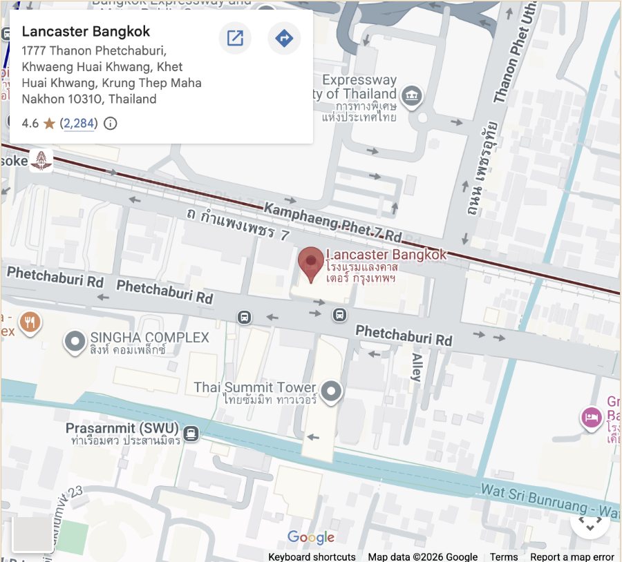 Map showing Lancaster Bangkok on New Phetchaburi Road